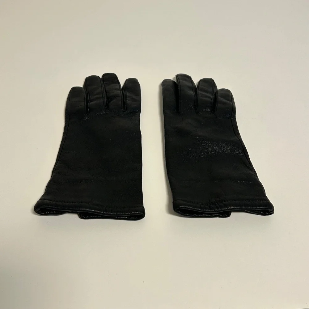 Vintage Fownes Black Genuine Leather Acrylic Lined Driving Gloves Women's Sz 6.5